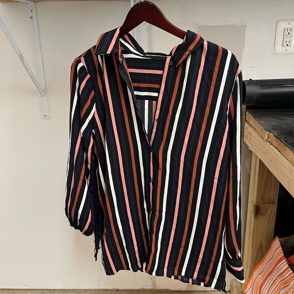 Striped Multicolor Button Down Blouse in Medium